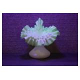 Vtg Fenton Lime Crest Hobnail Ruffled Trumpet Vase