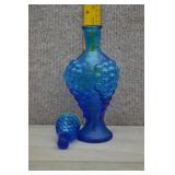 Vtg Cobalt Glass Grape Pattern Decanter W/Stopper