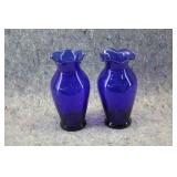 Two Cobalt Blue Miniature Glass Floral Bud Vases
