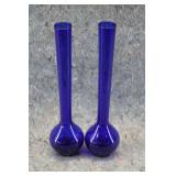 Vtg Cobalt Blue Bud Vases w/Flared Neck&Round Base