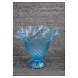 Fenton Glass Vase-Blue Opalescent Hobnail Pattern