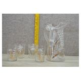 Handpainted Floral Pitcher & Glasses w/GoldAccents