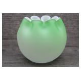 Vtg Fenton Lime Crest Satin Glass Rose Bowl Vase
