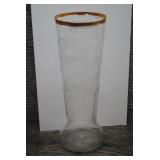 Antique Etched Glass Vase with Gold Rim
