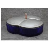 Vtg Art Deco Cobalt Glass Clover Candy Dish