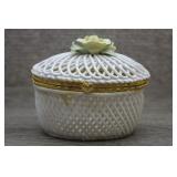 Vtg Reticulated Porcelain Floral Trinket Box