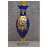 Vtg Bohemian Cobalt Blue Gold Enameled Vase