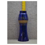 Vtg Cobalt Blue Glass Gold Enameled Vase