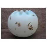 Fenton Blue Satin Custard Rose Bowl Floral Vase