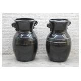 2 LE Smith Black Amethyst Urn Vases Silver Band