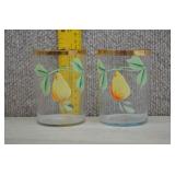 2 Vtg Gay Fad Painted Pear Gold Rim Tumblers