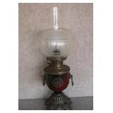 Victorian Oil Lamp w/Etched Glass Shade&Brass Base