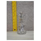 Vtg Glass Cruet and Stopper w/Silver Overlay