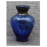 Vtg Cobalt Blue Glass Silver Overlay Filigree Vase