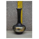 Vtg Japanese Metal Bud Vase w/Mount Fuji & Temple