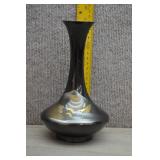 Vtg Japanese Metal Bud Vase w/Tree & Temple