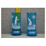 Mary Gregory Style Bohemian Blue Vases