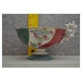 Vtg Painted Teacup w/Pedestal Base & Ornate Handle