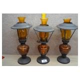 3 Vintage Sail Boat Brand Amber Oil Lamps