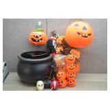 Lot Halloween Decorations Pumpkins, Cauldron, Etc.
