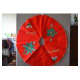 Red Felt Christmas Tree Skirt w/Poinsettias