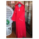 Vtg Red Hooded Full Length Tunic