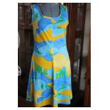 Vtg Blue & Yellow Swirl Pattern Tank Dress