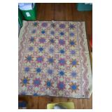 Vtg Kantha Quilt Features Blue & Tan Star Pattern