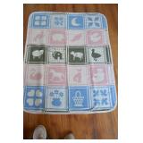 Vtg Retro-Style Nursery Throw Blanket w/Animals