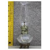 Vtg Clear Glass Oil Lamp w/Brass Footed Base