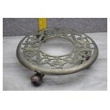Cast Brass Filigree Rolling Plant Caddy w/Casters