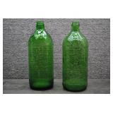 Two Vtg Green Glass Soda Bottles-1960s/70s