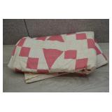 Vtg Red and White Checkered Patchwork Quilt