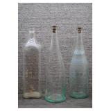 Three Old Vintage Glass Bottles, Two w/Cork Tops