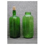 Two Vtg Green Glass Refrigerator Bottles