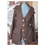 Vtg Intuitions Brown Shawl Collar Belted Cardigan