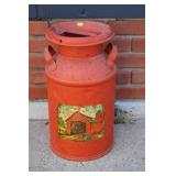 Antique Red-Painted Steel Milk Can-Dairy Storage