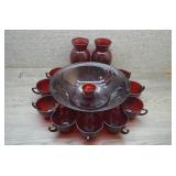 Ruby Red Glass Punch Bowl, Glasses, & Vases