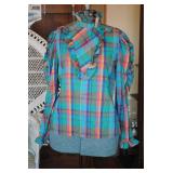 Vintage C'est Balle Plaid Ruffle Long Sleeve Top