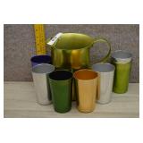 Vintage MCM Anodized Aluminum Pitcher & Cups Set