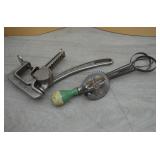 Vtg Hand-Crank Egg Beater & Metal Clamp-On Utensil