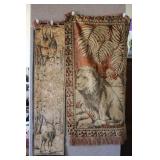 Vtg Hanging Tapestry & Runner: Lion, & Deer