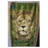 Vtg Jungle Safari Lion Fabric Panel Banner