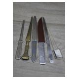 Vtg Letter Openers: Brass, Glass & Stainless Steel