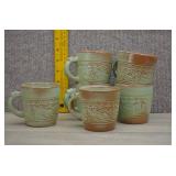 Six Vtg Frankoma Pottery Mayan Aztec Mugs