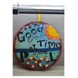 Good Time at the Pool Metal Yard Art Hanging Sign
