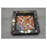 Vtg Wood Tray w/Inlaid Talavera-style Ceramic Tile