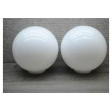 Two White Round Glass Globe Light Fixtures