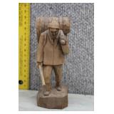 Vtg Carved Wood Figurine of a Man Carrying Bundle