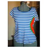 Vtg Alex Colman Blue Striped Watermelon Tee